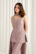 Rungish mauve embroidered halter neck tunic with lace dupatta – front detail