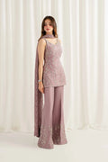 Rungish mauve formal wear set styled with lace dupatta – side view